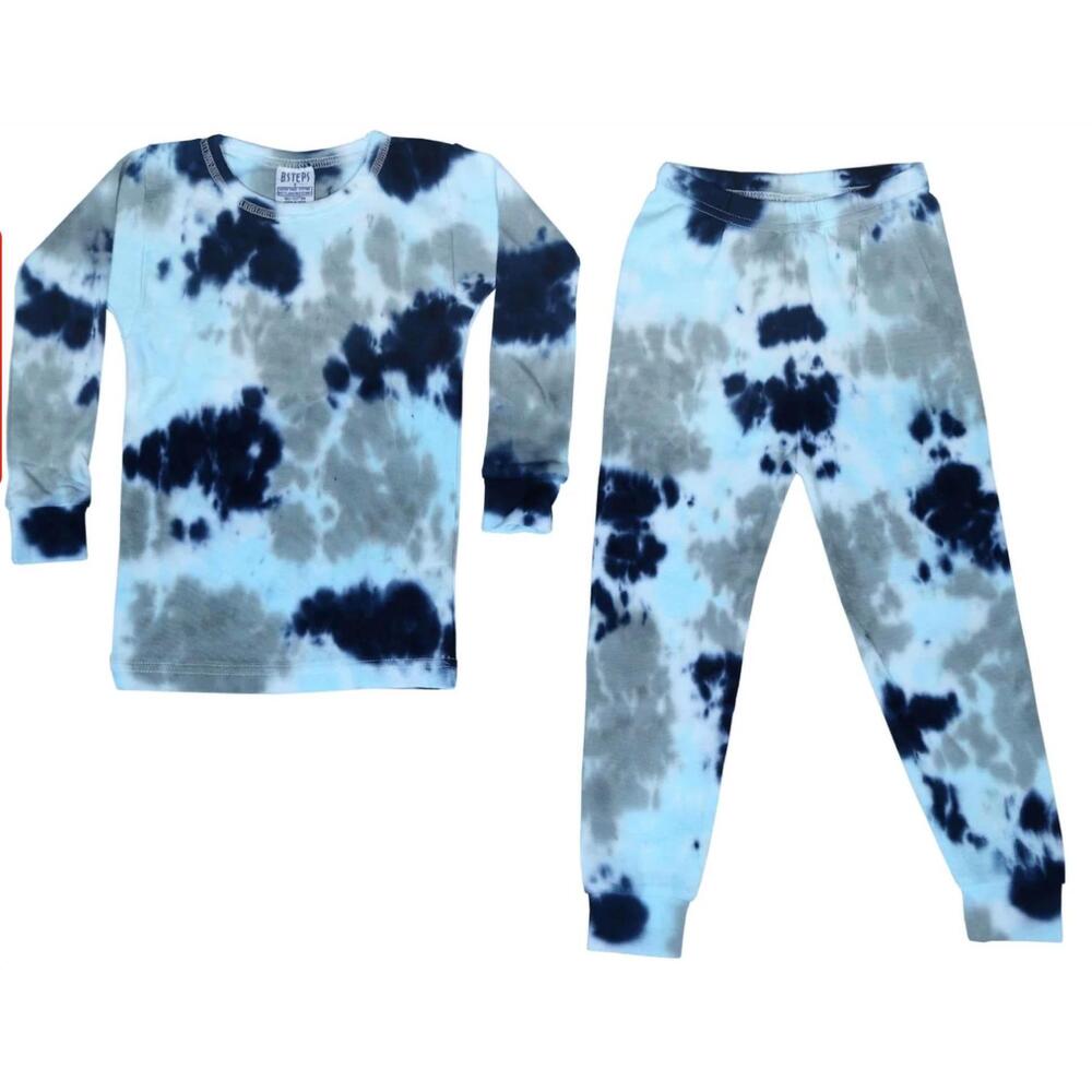 NEW BABY STEPS kids judah rib knit tie dye pajamas in blue